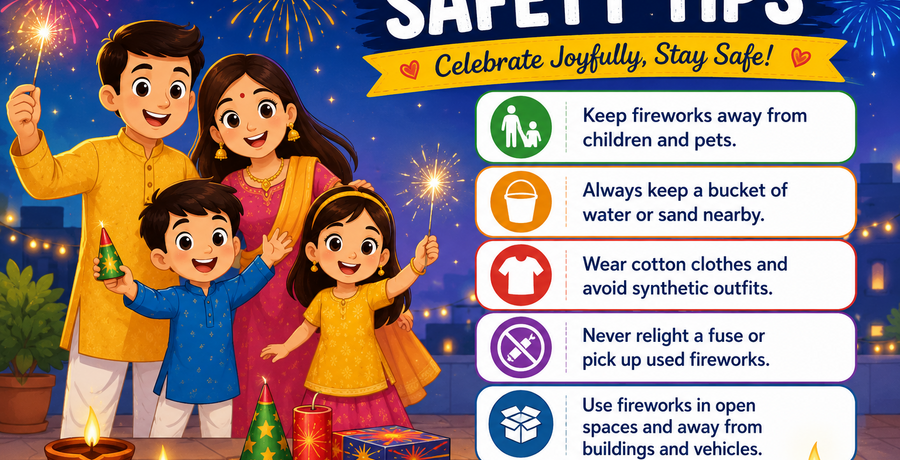 Cartoon based fireworks safety illustration